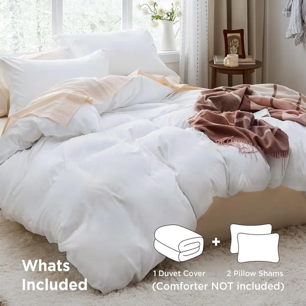 Bedsure White Duvet Cover and 2 Shams, 3 Piece Set